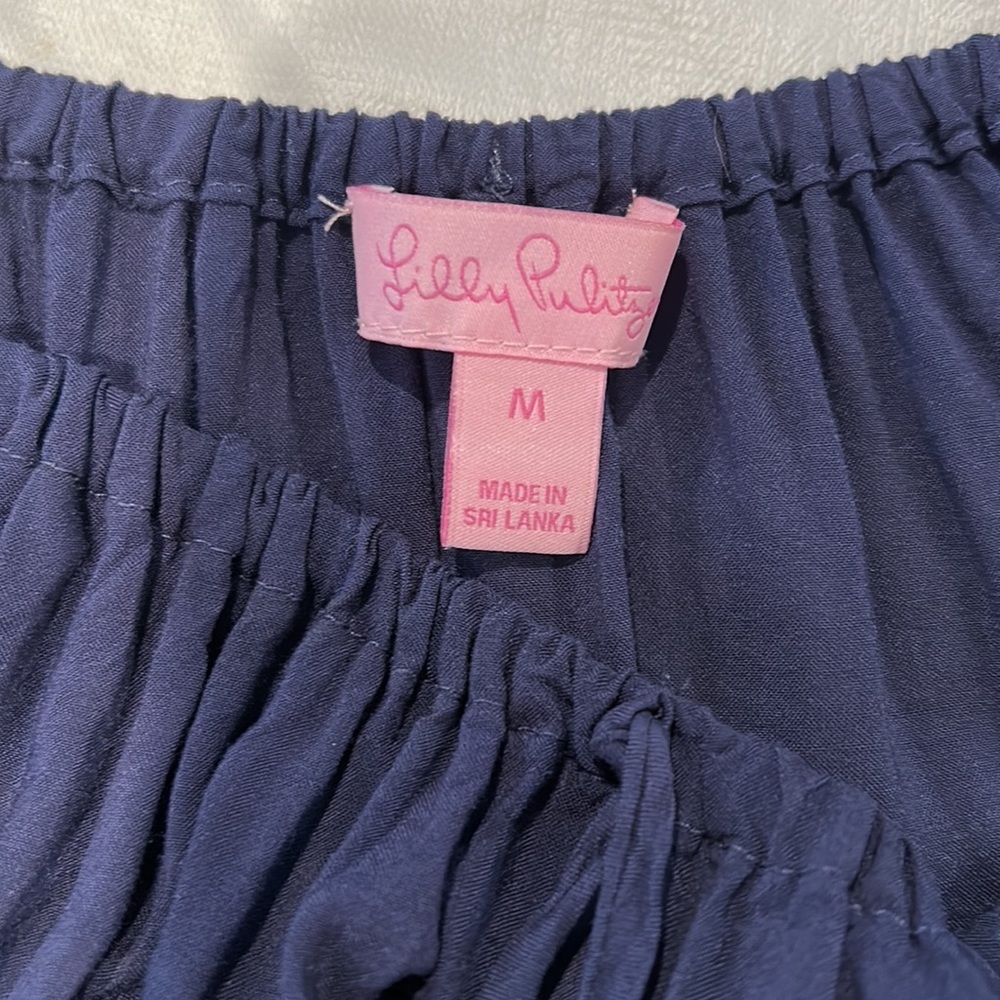 Lilly Pulitzer Navy Blue Top Size Medium Stretch Neckline with Tassels Like New - Picture 6 of 9